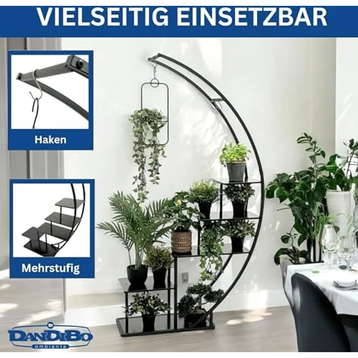 DanDiBo Blumenregal indoor 170 cm Hoch Metall Schwarz Halbrund 96585 Blumentreppe Groß Rund Pflanzenständer Modern Design – Bild 3