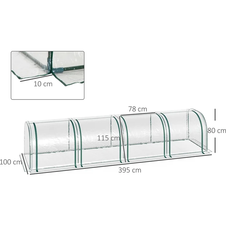 MELAYR, Gewächshaus für Gartenterrasse, 395 x 100 x 80 cm, für den Pflanzenanbau, Tunneltyp, transparent und grün – Bild 5