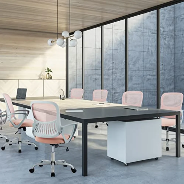 Sweetcrispy Bürostuhl Ergonomisch, Schreibtischstuhl mit Lendenwirbelstütze, Verstellbaren Armlehnen Drehstuhl, Höhenverstellbarer Office Chair, Bürostühle Geeignet für Büro und Schlafzimmer (Pink) – Bild 9