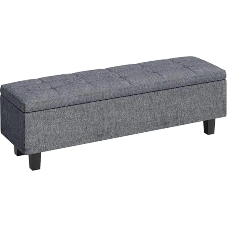 HOMCOM Polsterbank Sitzbank mit Stauraum, Leinenoptik, Holzbeine (Bettbank, 1-St, Truhebank), für Flur, Schlafzimmer, Wohnzimmer, 138 x 40 x 45 cm, Dunkelgrau