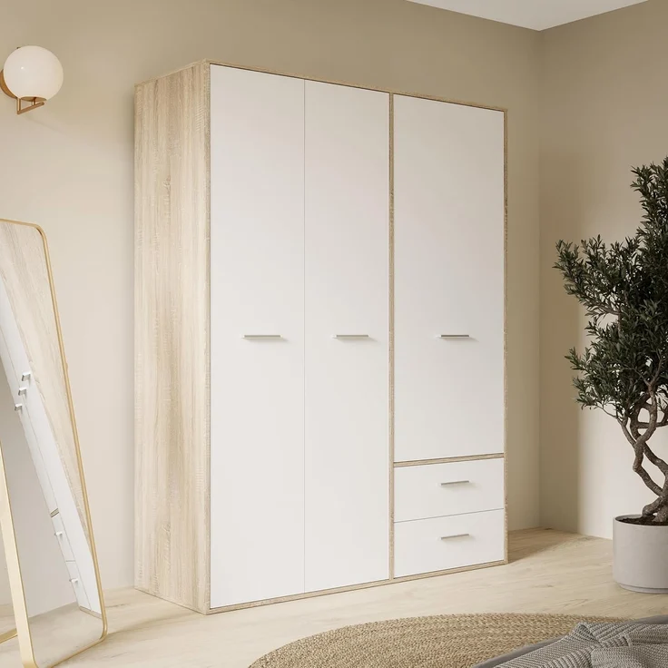 Forte 'MOKKARO' Kleiderschrank, Sonoma Eiche/Weiß, 145 x 200 x 53 cm