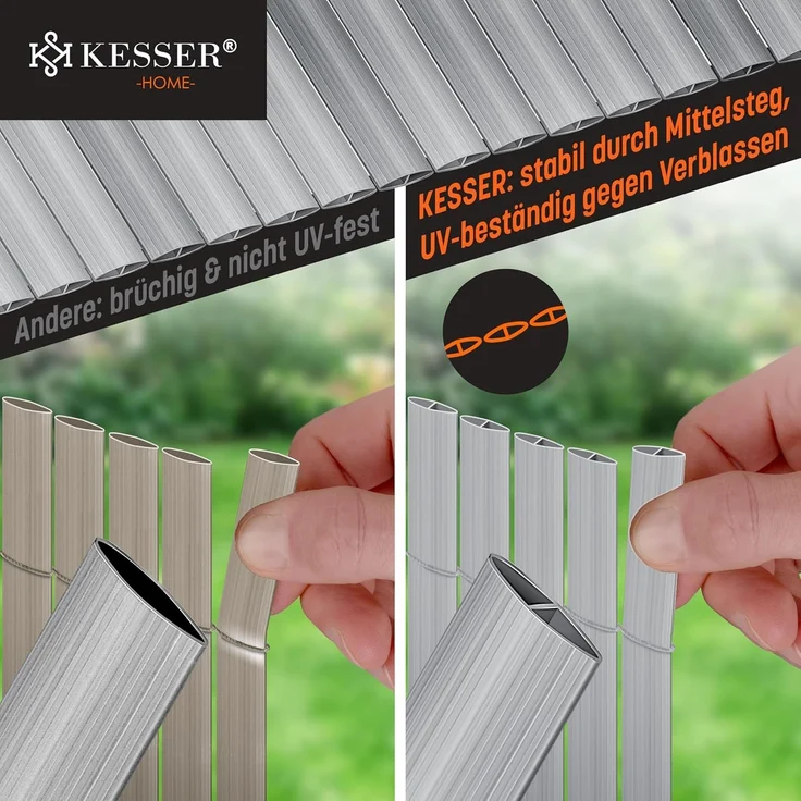 KESSER® PVC Sichtschutzmatte Sichtschutzzaun 160x500 cm | Balkonverkleidung Windschutz | verstärkte Lamellen für Garten Balkon & Terrasse | Balkonumrandung inkl. Kabelbindern & Abdeckung Hellgrau – Bild 5