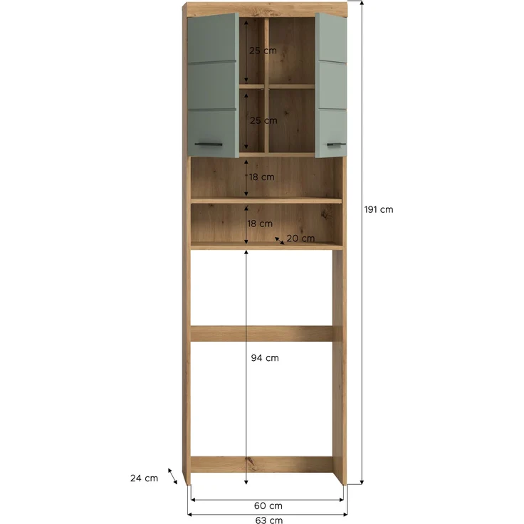 Xonox Scout Waschmaschienenüberbau (B/H/T: 63x191x24 cm) in Salbei und Artisan Eiche Nachbildung – Bild 4