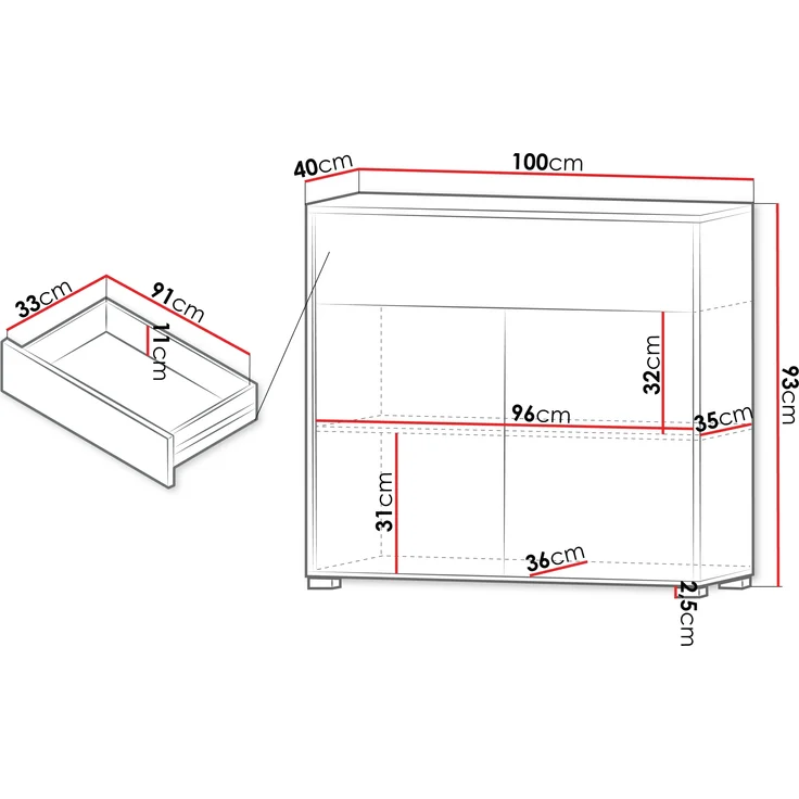 Kommode Gesita 2D1SZ (Farbe: Weiß) – Bild 6