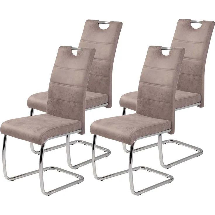 4er Set Schwingstuhl Flora II - Vintage Beige - verchromtes Metallgestell