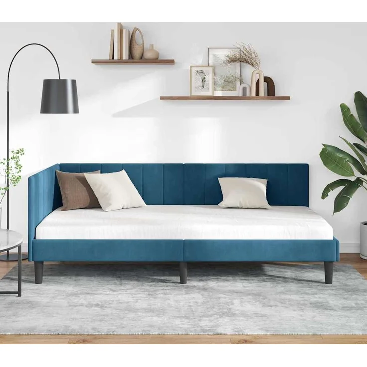 vidaXL Eckbettgestell mit Kopfteil Blau 90 cm x 200 cm Samt 42016347 – Bild 2