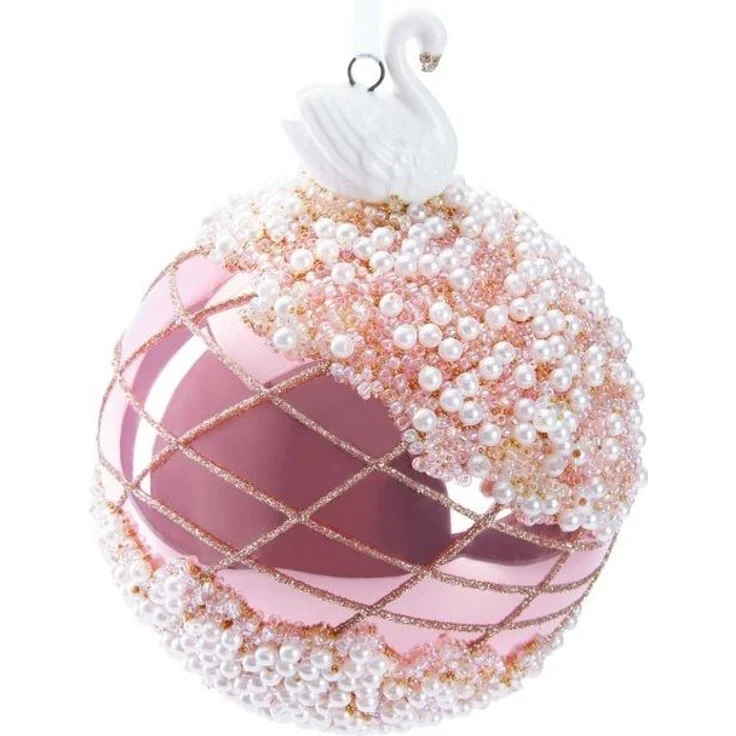 BRUBAKER Weihnachtsbaumkugel Premium Weihnachtskugel mit Porzellan Figur - Handdekorierte Baumkugel (1 St), 10 cm Christbaumschmuck aus Glas mit Perlen Dekorationen und Glitzer – Bild 4