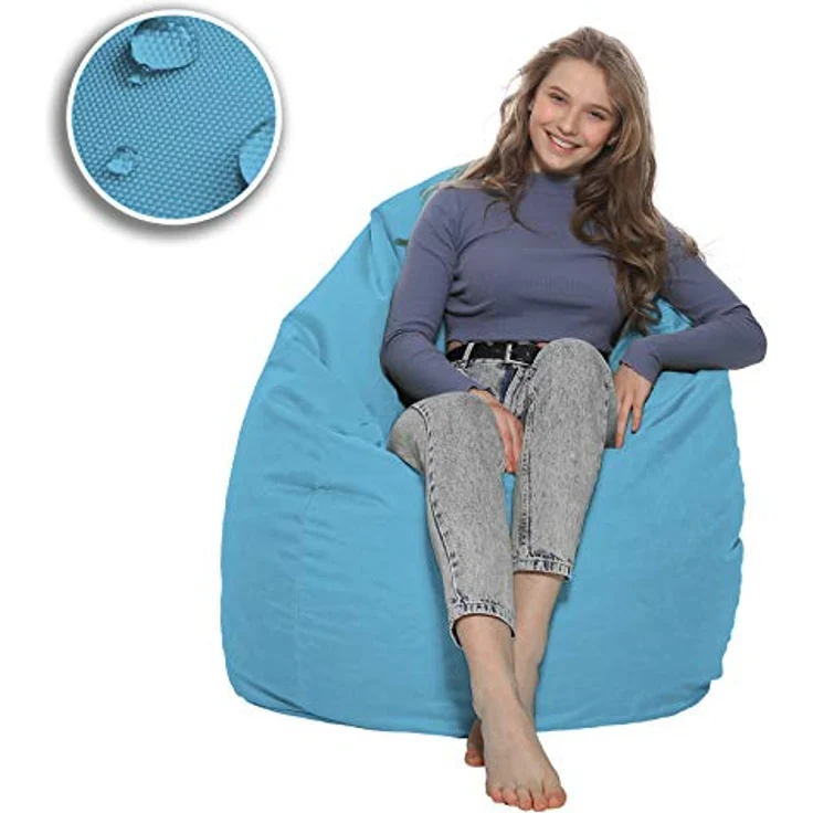 HomeIdeal - Sitzsack XXL Bodenkissen für Erwachsene & Kinder - Geeignet für Gaming oder Entspannen - Indoor wie Outdoor da er Wasserfest ist - mit EPS Perlen, Farbe:Hellblau, Größe:XXL – Bild 5