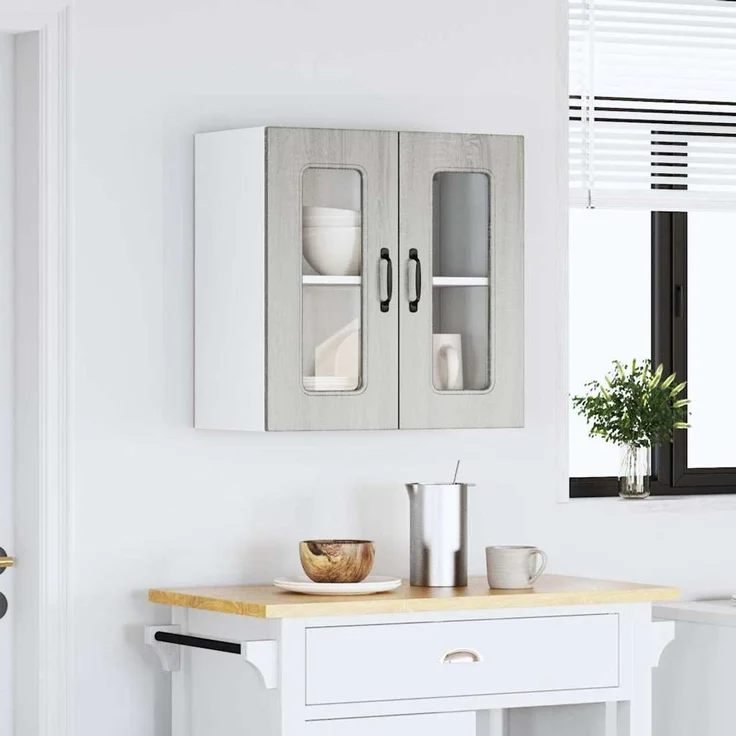 vidaXL Küchen-Hängeschrank mit Glastür Kalmar Grau Sonoma Holzwerkstoff 853673 – Bild 4