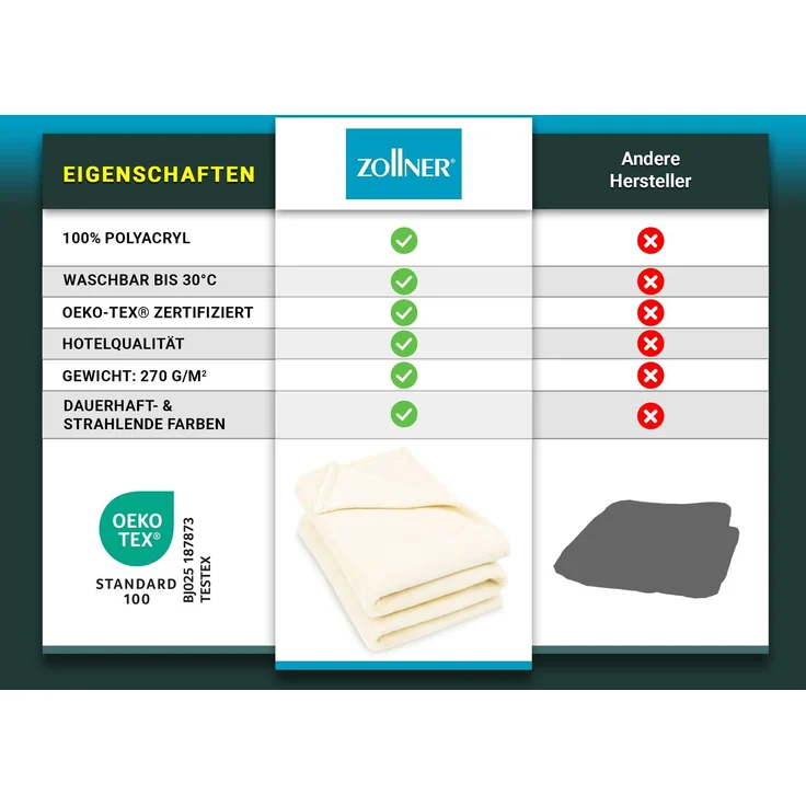 ZOLLNER Kuscheldecke, 100% Polyester, 150x200 cm, creme – Bild 5