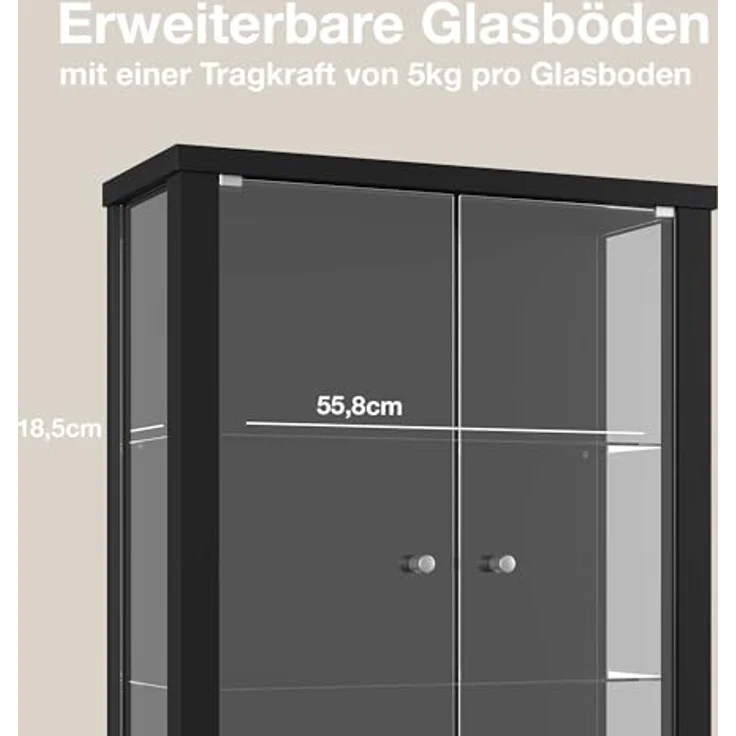 K-Möbel Hängevitrine, Glas, Schwarz, 2 Fächer, Rechteckig, 60x80x25 cm, für Wohnzimmer und Wohnwände – Bild 5