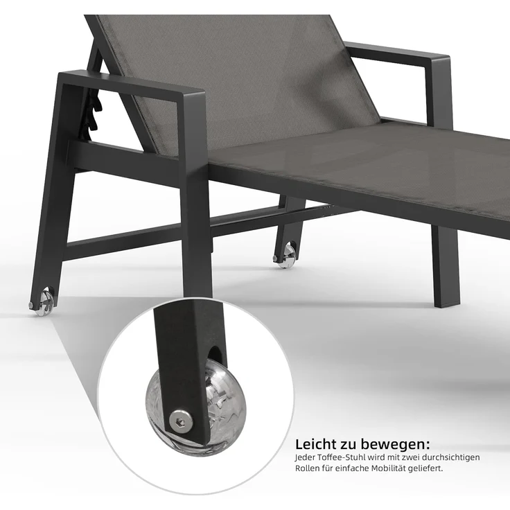 Mucola 1x Sonnenliege und Gartentisch Aluminium Gartenliege 200KG & Rollen wetterfest Teslin Klappliege Camping Terrassentisch – Bild 6