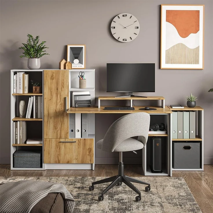 Schreibtisch Tomy Weiß/Goldkraft Eiche 150 x 59 cm 5er Set Vicco – Bild 6