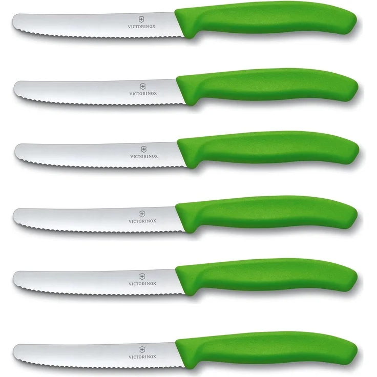 Victorinox 6 Stück Tafelmesser - Tomatenmesser Swiss Classic mit Wellenschliff rostfrei - Swiss Made - Grün – Bild 1