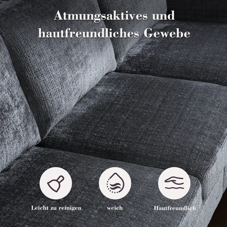 LVHOM Loungesofa mit Hocker & Stauraum, 4-Sitzer, Armlehnen, Getränkehalter, Seitentaschen, weiche Chenille-Stoff, modulare Sofa, Grau – Bild 10