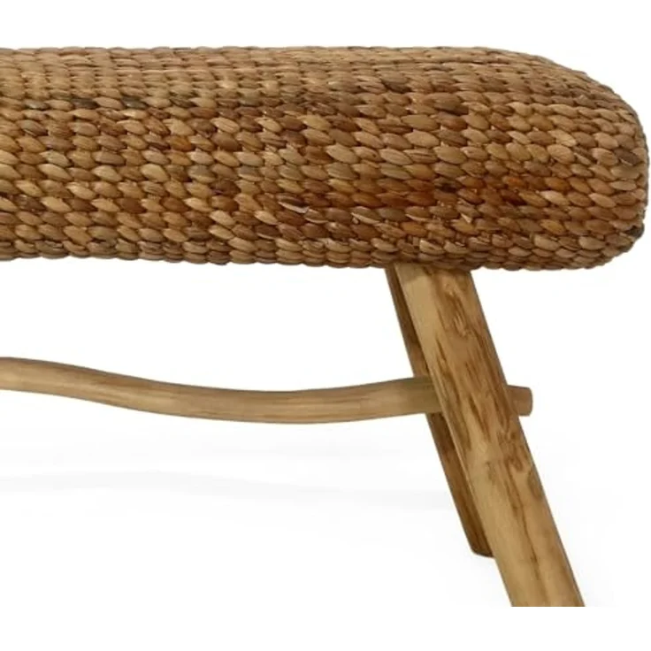 LebensWohnArt Sitzbank Wasserhyazinth Teakholz Sitzbank CASABLANCA 90cm natural Unikat – Bild 5