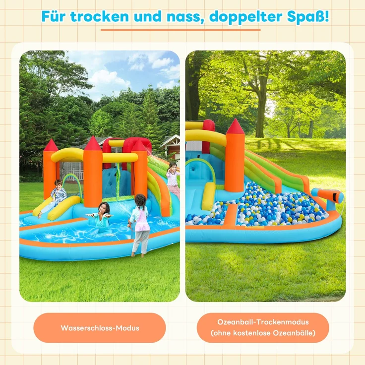 LVHOM Aufblasbare Hüpfburg mit Gebläse, Spielpool, Trocken-/Wasserrutsche, Springburg Outdoor, Wasserpark mit Trampolin, Planschbecken, 460 x 343 x 190cm – Bild 7