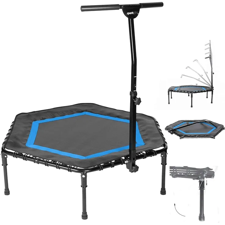 SportPlus Unisex – Erwachsene SP-T-111F-R Fitness, Blaues Trampolin, ca. 111 x 124 x 90-115 cm (LxBxH)