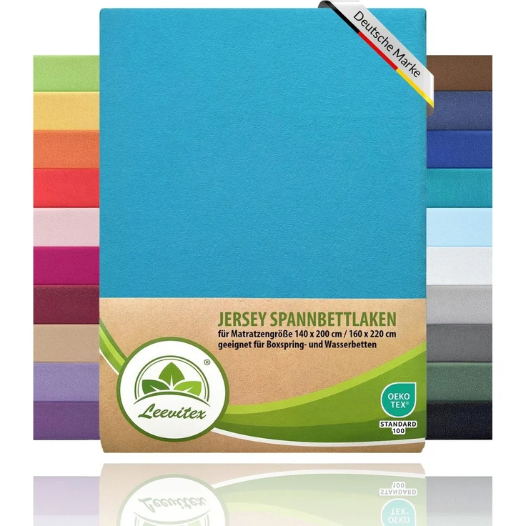 leevitex® Spannbettlaken, Premium 170g/m², Gummizug: rundum, schwer und dick, 100% Jersey-Baumwolle, Türkis / Ocean, 140 x 200 - 160 x 220 cm – Bild 5