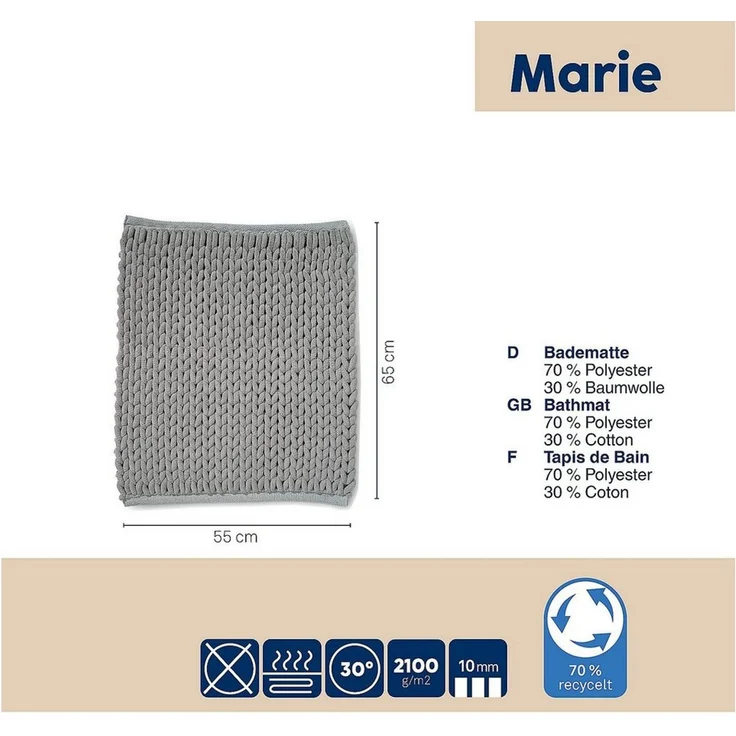 kela Badematte Marie, Höhe 2 mm, 70%recyceltesPES, 30%Baumwolle – Bild 2