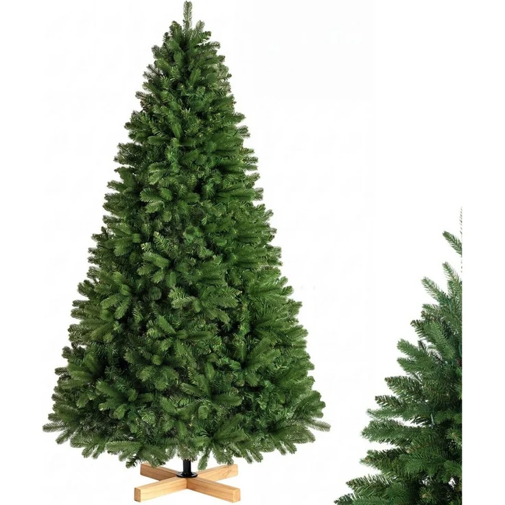 WHEELYOU Künstlicher Weihnachtsbaum 210 cm Tannenoptik, PE+PVC, 400 LEDs, Holzständer, 8 Lichtmodi, Dichte Tannenform, PE+PVC-Zweige, Holzfuß, warmgelbe Beleuchtung, 400 LEDs, 8 Lichtmodi, formbare Zweige, Stecksystem, Holzständer – Bild 3