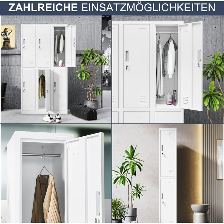 Umkleideschrank Spind TOKIO - 2 Abteile, Etikettenhalter Lüftungsschlitze | Umkleidespind Schließfachschrank Garderobenspind, 185 x 31,7 x 45 cm Weiß – Bild 6