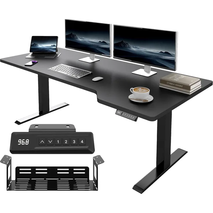 JUMMICO HöHenverstellbarer Schreibtisch 160x70 cm L-förmiger Schreibtisch Höhenverstellbar Elektrisch,Ergonomie Gaming Tisch mit Haken (Schwarz)