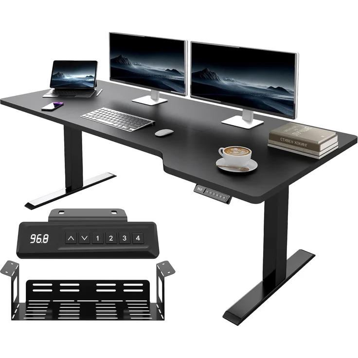 JUMMICO HöHenverstellbarer Schreibtisch 160x70 cm L-förmiger Schreibtisch Höhenverstellbar Elektrisch,Ergonomie Gaming Tisch mit Haken (Schwarz) – Bild 1