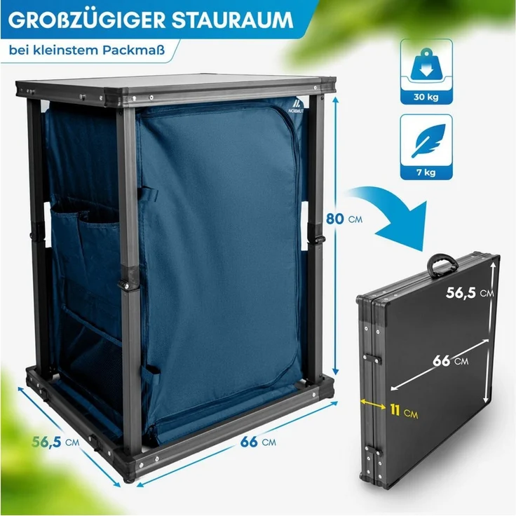 Nordmut Campingschrank Campingküche faltbar 60x51x80 cm Outdoor Schrank (mobiler Camping Organizer 1-St. mit Türen & Fächern, Stahlrahmen, Tragetasche, wetterfest) klappbar, mit Türen, mehrere Fächer, Tragetasche – Bild 2