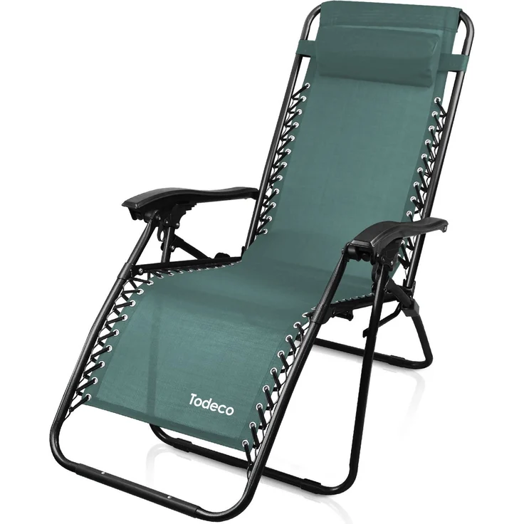 Todeco Liegestuhl klappbar mit Sonnenschutz, Sonnenstuhl mit abziehbare Kissen, Max Belastbarkeit 100kg, Strandliegestuhl leicht, Grün – Bild 2