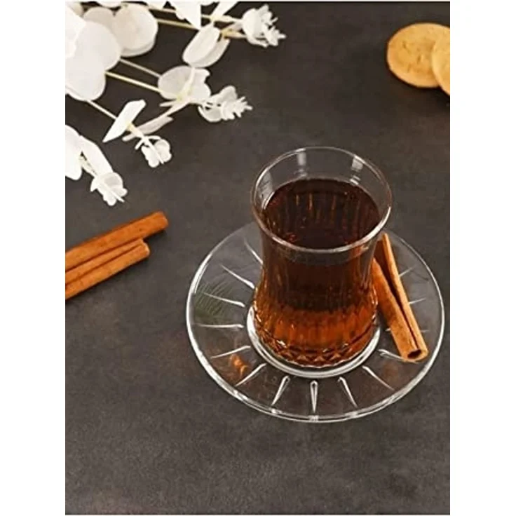 Pasabahce Elysia Teeglas Set 12 Teilig mit Untertassen aus Glas transparent – Bild 4