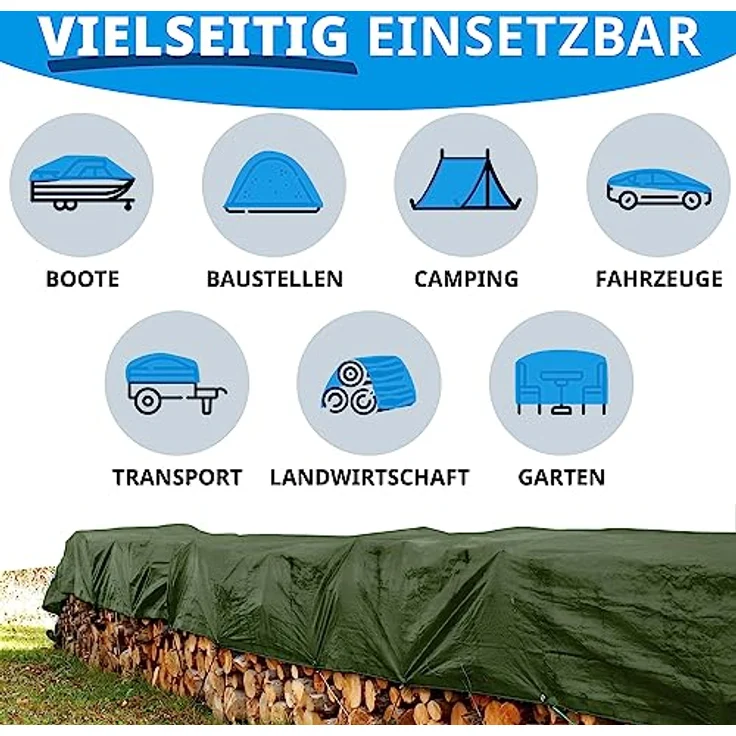 Floordirekt Abdeckplane | Gewebeplane | Schutzplane | Bootsplane | Zeltunterlage für Camping & Outdoor | Garten | wasserdichte Planemit Ösen | Bauplane 3x5 m, 15m², 240 g/m², Grün – Bild 7