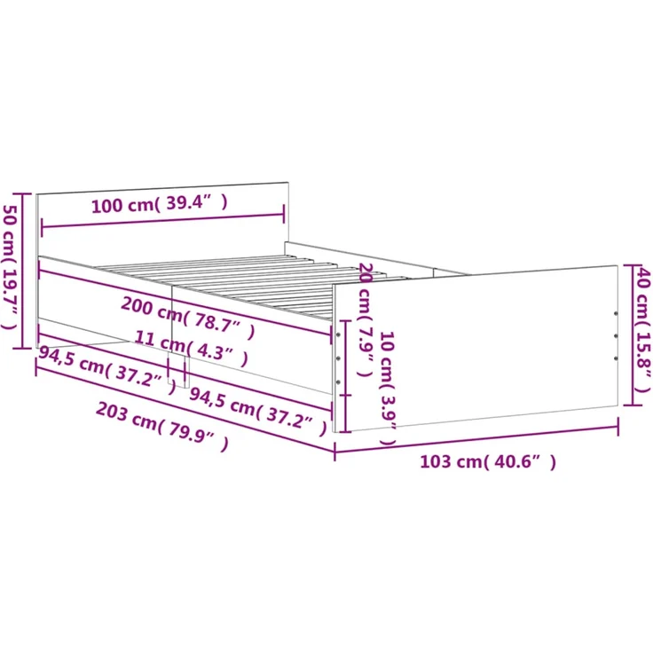 vidaXL Bettgestell Grau Sonoma 100x200 cm Holzwerkstoff 835937 – Bild 8