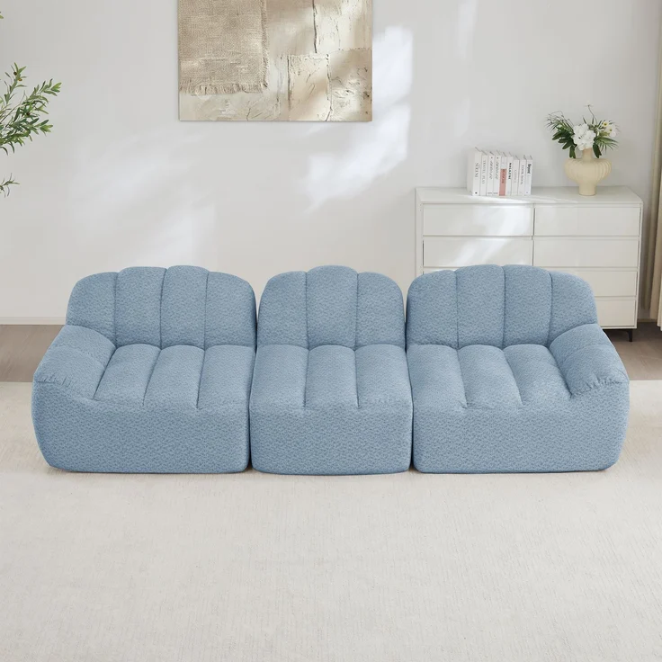 EINHOM 3-Sitzer Modulares Sofa, Boneless Design aus 32D Hochdichtschaum, tiefe Sitzfläche, ideal für Wohnzimmer, weicher Stoff, Blau – Bild 3