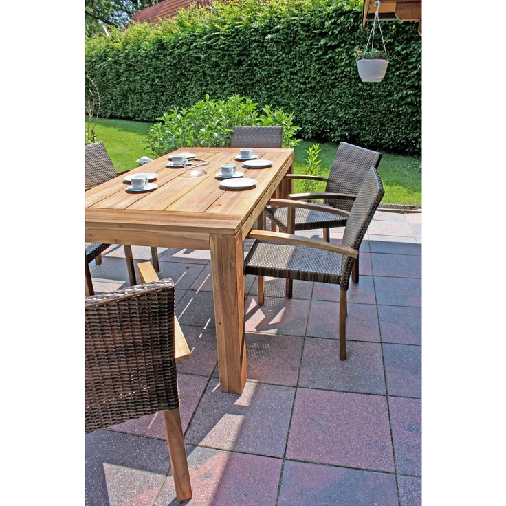 Garten-Sitzgruppe LONDON 7tlg. Kunststoffgeflecht - Akazie, Braun | Gartenmöbel-Set Gartengarnitur Garten-Essgruppe mit Stühlen und Esstisch – Bild 3