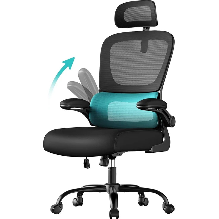 SONGMICS Bürostuhl, Schreibtischstuhl, ergonomischer Netzstuhl, mit doppellagigem Netzgewebe, atmungsaktiv, Adaptive Lendenstütze, verstellbare Kopfstütze, für Homeoffice, tintenschwarz – Bild 1
