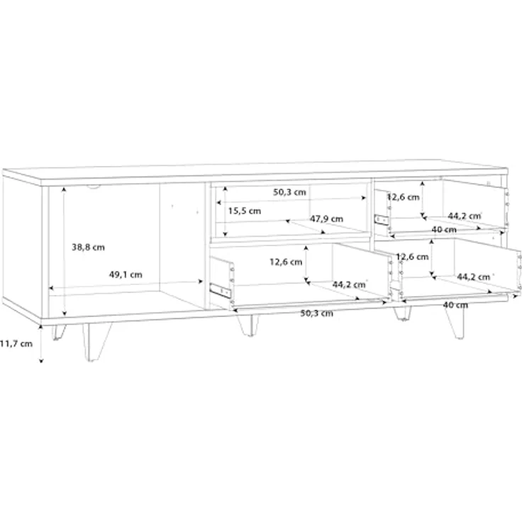 Forte Raven TV-Schrank 150 160, moderner Schrank mit 1 Tür, 2 Schubladen, Holzwerkstoff, Artisan Eiche Holzdekor/Betonoptik Dunkelgrau, 154,5 cm breit x 54,4 cm hoch x 52,2 cm tief – Bild 8