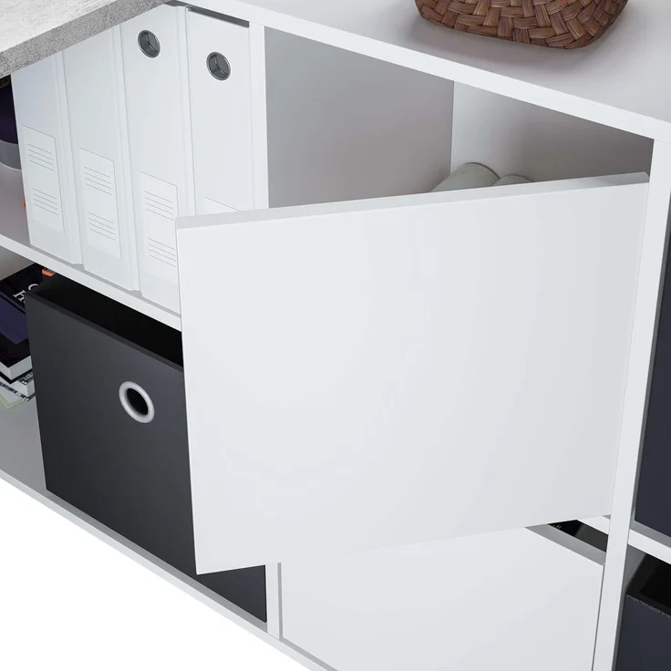 Habitdesign, Schreibtisch – flexibler PC-Tisch in Artik weiß und Zementgrau, rechts, links oder gerade aufstellbar, Maße: 136–203x66–139x74 cm (B x H x T), ideal für Homeoffice, Modell Adapta Plus – Bild 8
