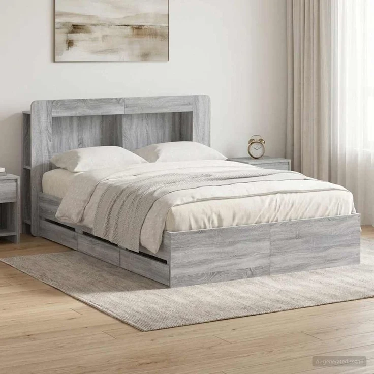 vidaXL Bettgestell mit Stauraum und Kopfteil Sonoma-Grau 150 x 200 cm 3434054 – Bild 1