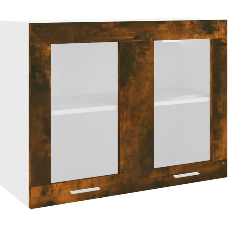 vidaXL Hängeschrank Glas, Wandschrank für Küche, Küchenschrank Wandmontage mit viel Stauraum, Schwebeschrank Schrank Küchenmöbel, Räuchereiche Holzwerkstoff – Bild 1