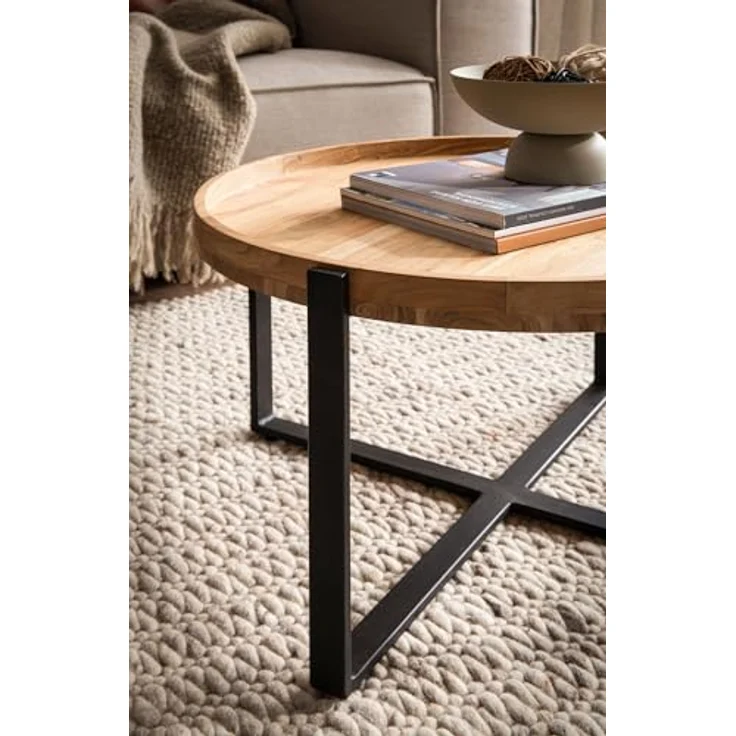 Livetastic Couchtisch, Rund, Braun, Massivholz aus Akazie, 60x36x60 cm für das Wohnzimmer – Bild 5