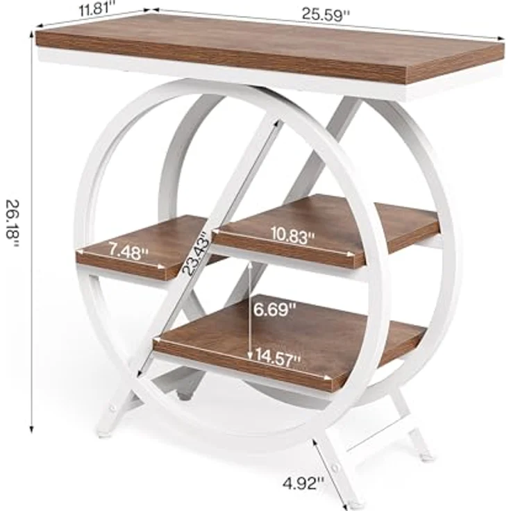 LITTLE TREE Schmaler Beistelltisch 4 Ebenen & Großzügigem Stauraum – Moderner Nachttisch für Wohnzimmer, Home Office, Schlafzimmer (Braun & Weiß) – Bild 3