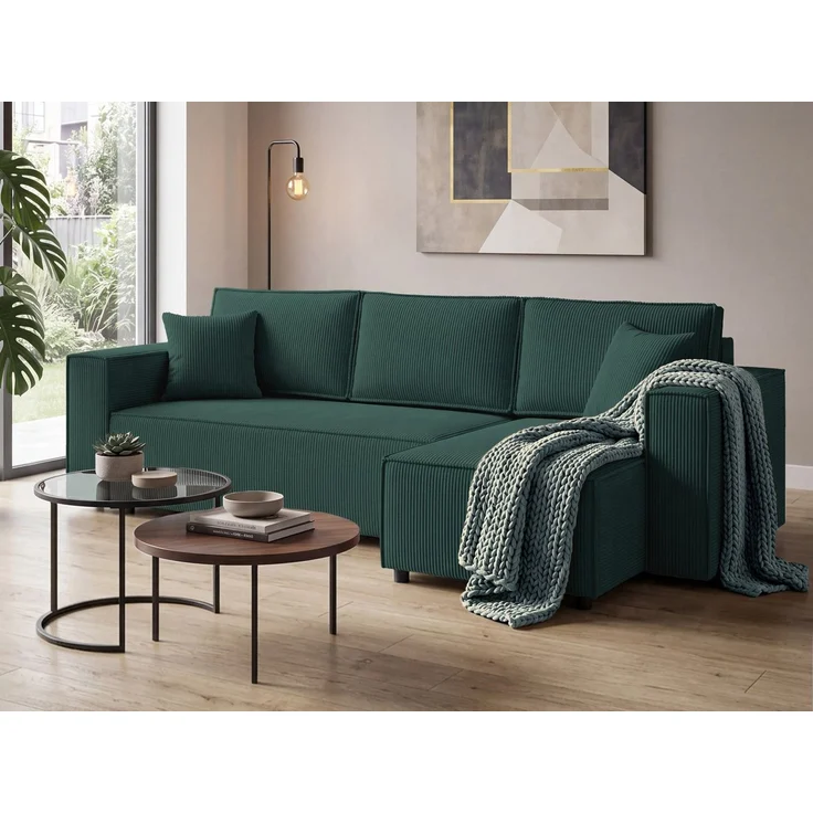 Beautysofa Ecksofa NEAPOL mit Schlaffunktion, Universal Ottomane, ausziehbar auf Rollen, komfortable Wellenfederung, Cord Stoff – Bild 1