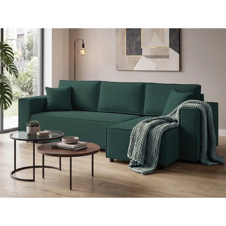 Beautysofa Ecksofa NEAPOL mit Schlaffunktion, Universal Ottomane, ausziehbar auf Rollen, komfortable Wellenfederung, Cord Stoff