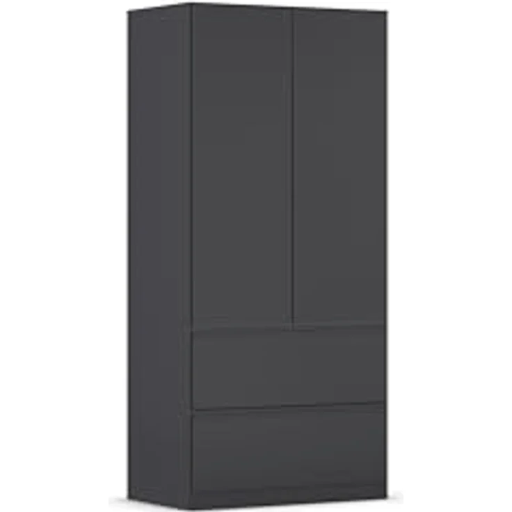 Rauch Möbel Costa, Kleiderschrank für Schlafzimmer, Kinderzimmer, Babyzimmer, Garderobe, Flur, 2-türig, 2 Schubladen, Push-to-Open, mit Zubehör Premium, Farbe Grau metallic, Schwarz, Breite 91 cm – Bild 2