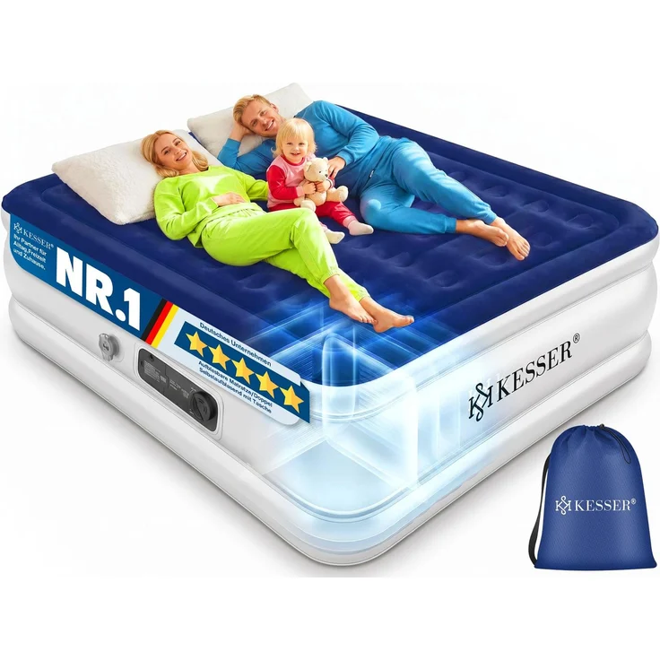 KESSER® Aufblasbare Matratze Luftbett Selbstaufblasend Gästebett mit eingebauter elektrischer Pumpe, Luftmatratze für Camping oder Heimgebrauch Mit Tasche, geeignet für 2 Person - 203 x 152,5 x 51cm