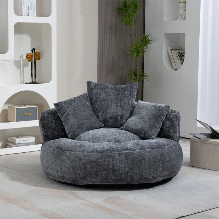 Lazy Sofa Lounger mit 3 Kissen, 108x108x52 cm, Grau Chenille, hohe Rückenlehne, Indoor/Outdoor – Bild 2