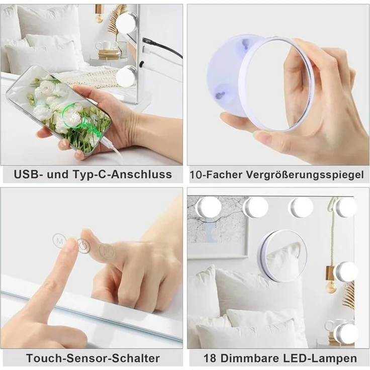 Dripex Schminkspiegel Hollywood Kosmetikspiegel 14/15/18/20LED, 3 Lichtfarben Dimmfunktion – Bild 4
