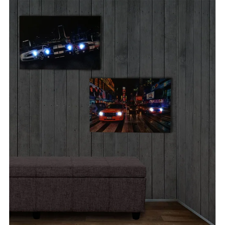 2er-Set LED-Bild Leinwandbild Leuchtbild Wandbild 40x60cm, Timer ~ Cars – Bild 2