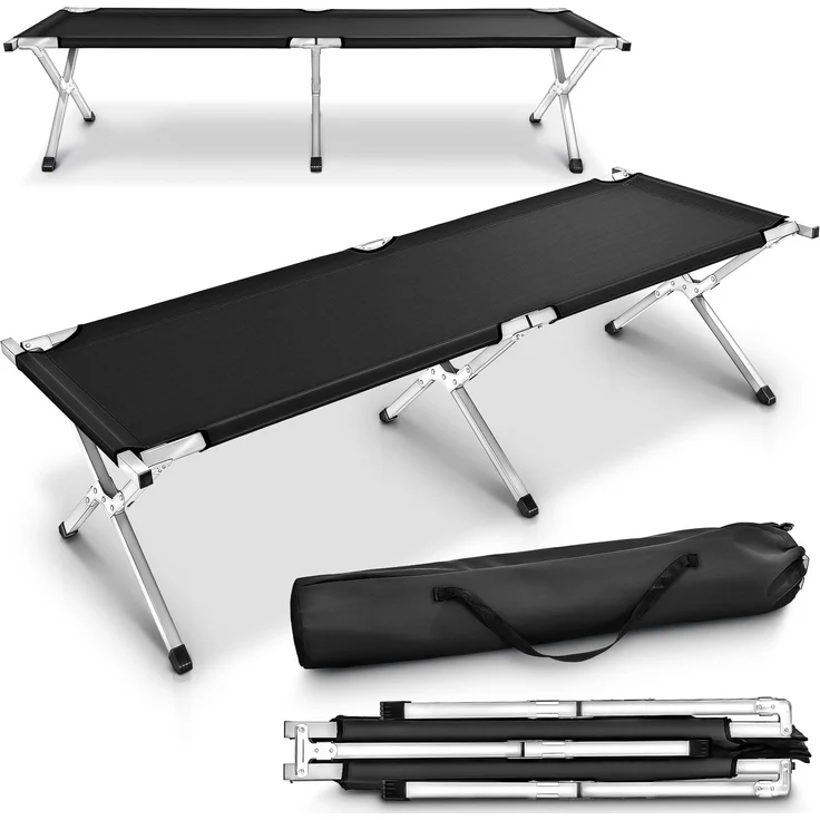 TRESKO XXL Campingbett Feldbett 190 x 64 x 44 cm Metallrohr - Belastbarkeit bis 150kg Schwarz – Bild 2